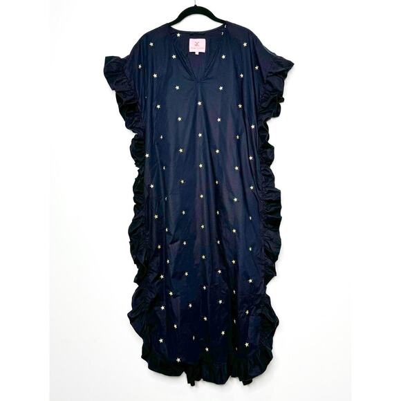 Quiet Culture Star Embroidered Black Pajama Party Maxi Dress Gown L/XL - Picture 2 of 9